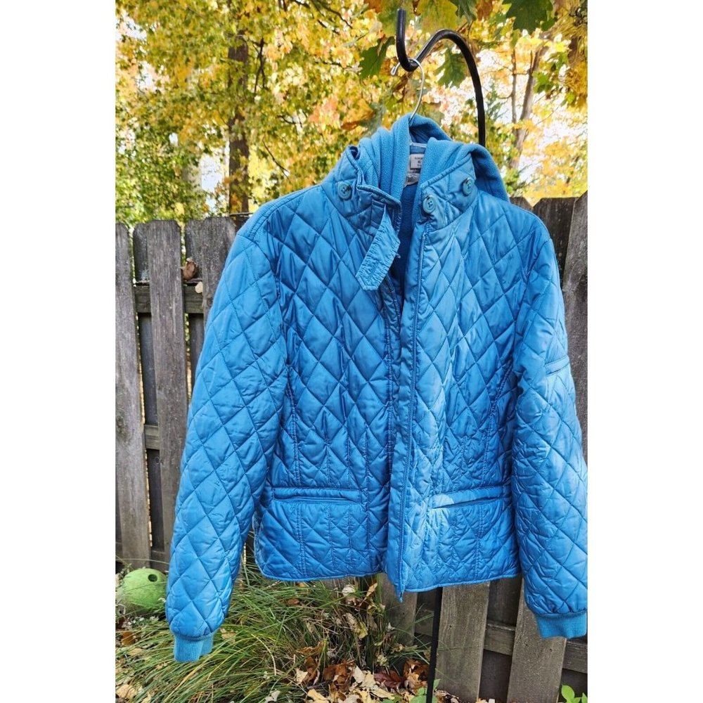 Womens LL Bean Quilted 3 In 1 Jacket Size XL Blue w Fleece Hoodie